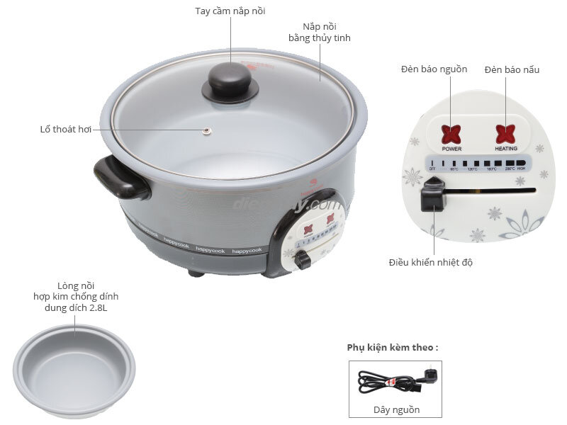 Nồi lẩu điện Happycook HCHP-300A 2.8 lít Nồi lẩu điện Happycook HCHP-300A 2.8 lít
