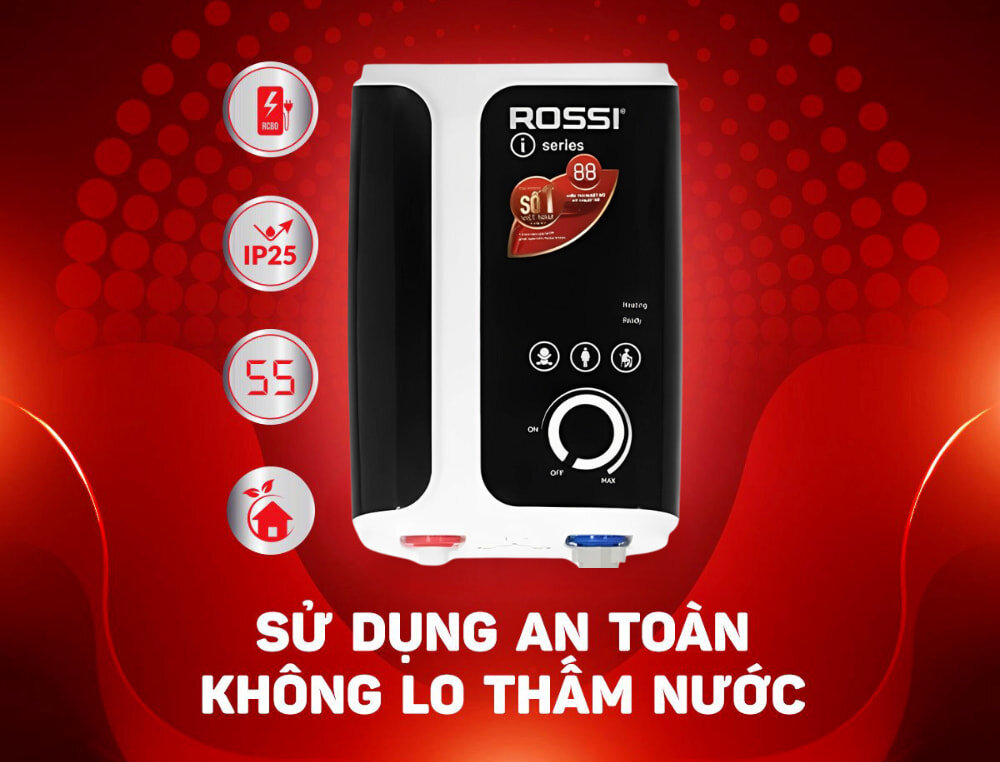 Máy nước nóng Rossi RIS-450 RE trang bị nhiều tính năng an toàn