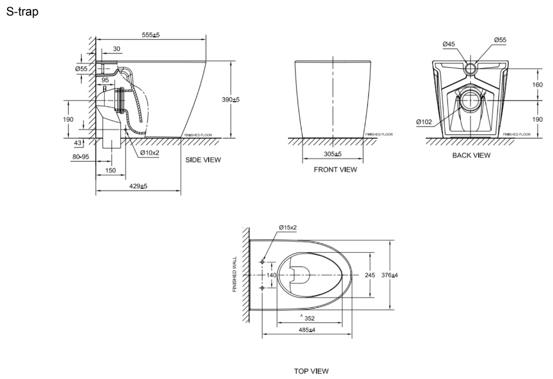 Bản vẽ kỹ thuật bồn cầu đặt sàn Acacia Evolution American Standard 3229-WT-STrap