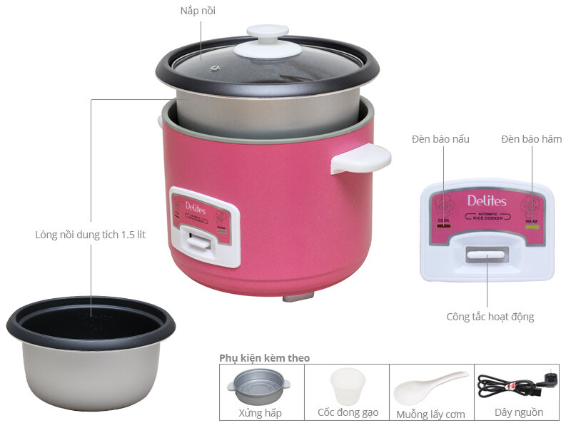 Nồi cơm điện Delites 1.5 lít NCR1501 Nồi cơm điện Delites 1.5 lít NCR1501