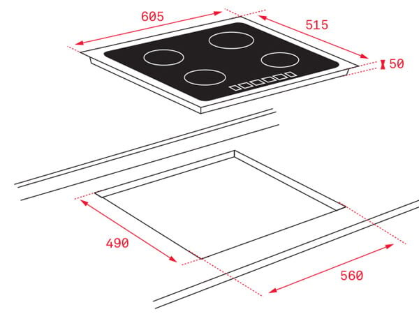 Kích thước lắp đặt bếp từ Teka