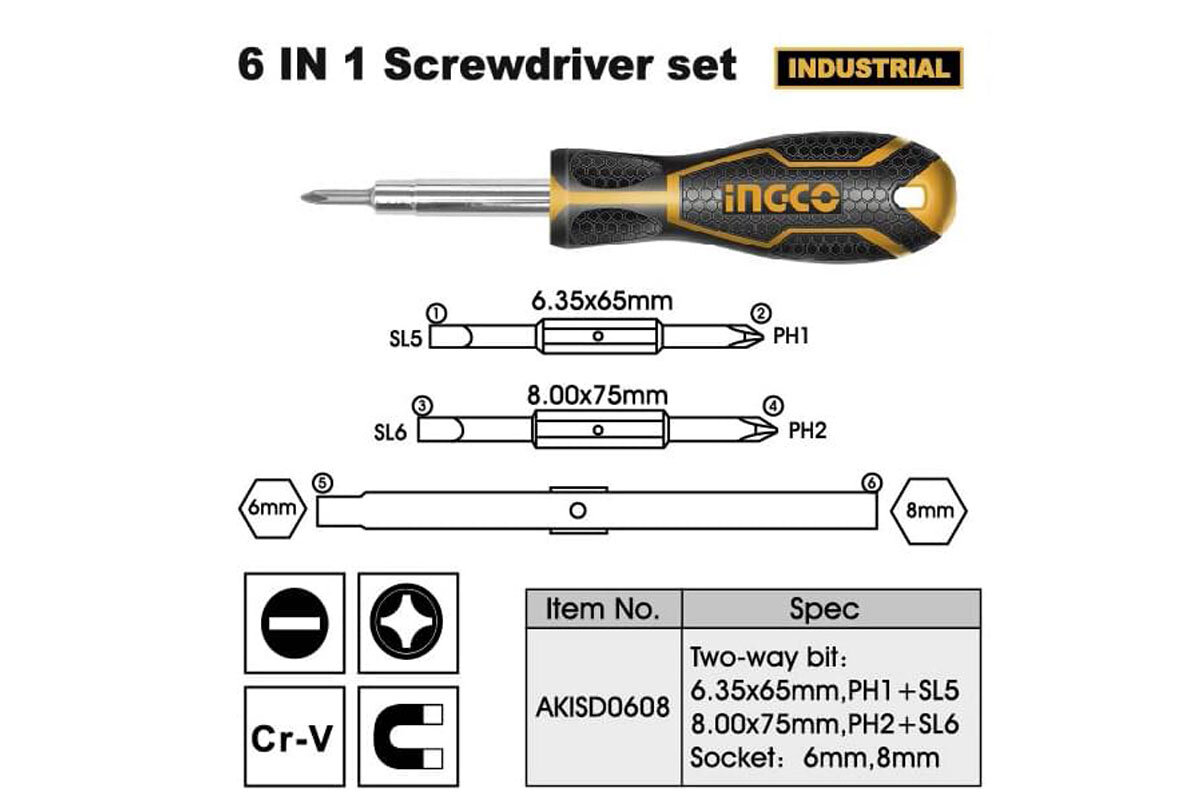 Bộ Tua Vít 6 Đầu INGCO AKISD0608