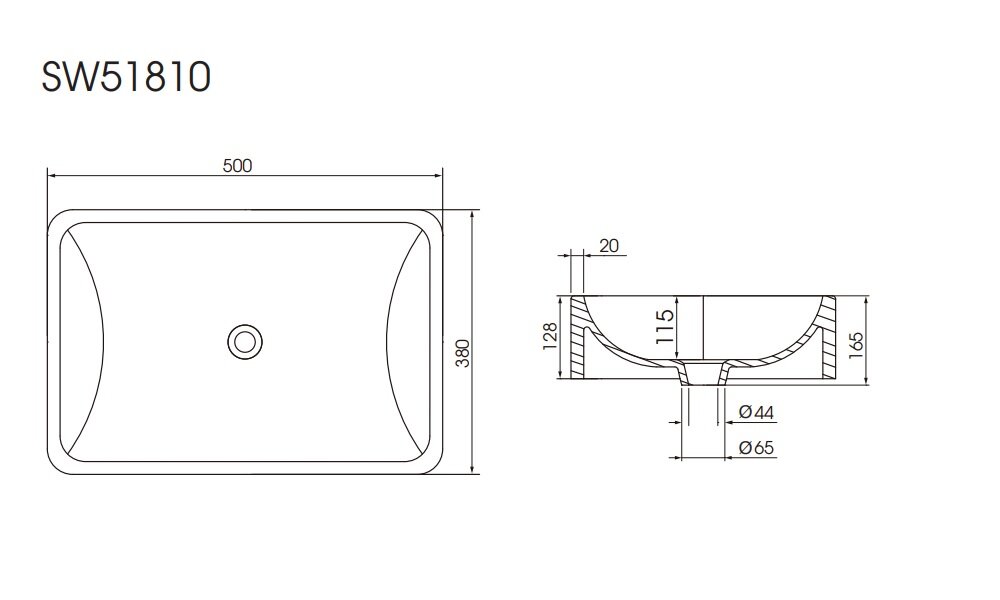 Bản vẽ kỹ thuật chậu rửa lavabo đặt bàn SW51810 MOEN