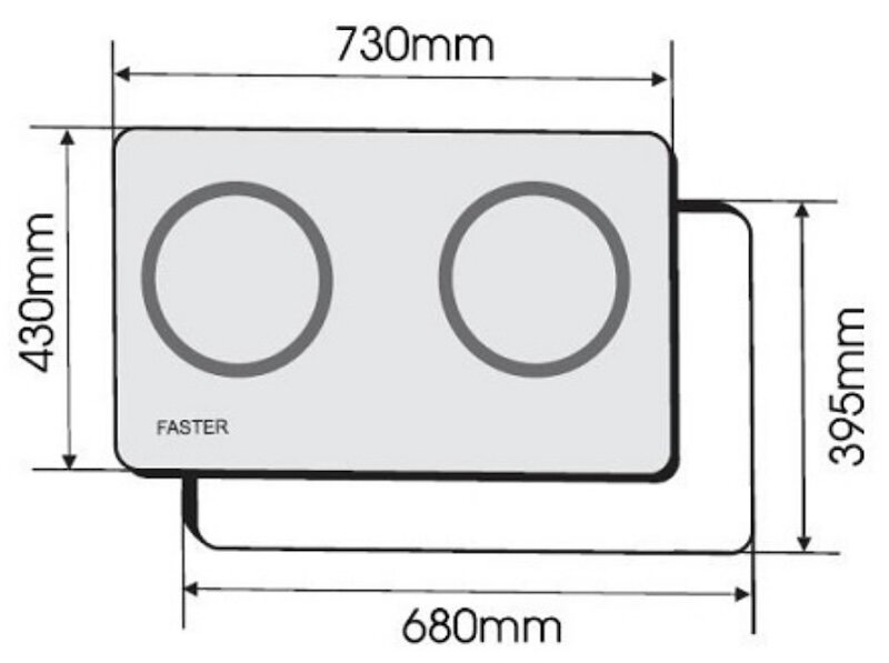 Kích thước bếp từ âm 2 vùng nấu Faster FS-722SI