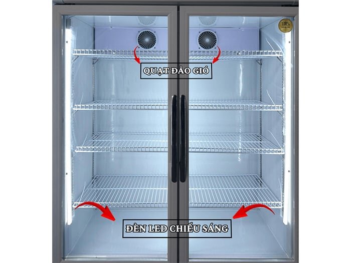 Tủ trang bị quạt đảo gió và đèn chiếu sáng Tủ mát 2 cửa kính Snow Village LC-1200X