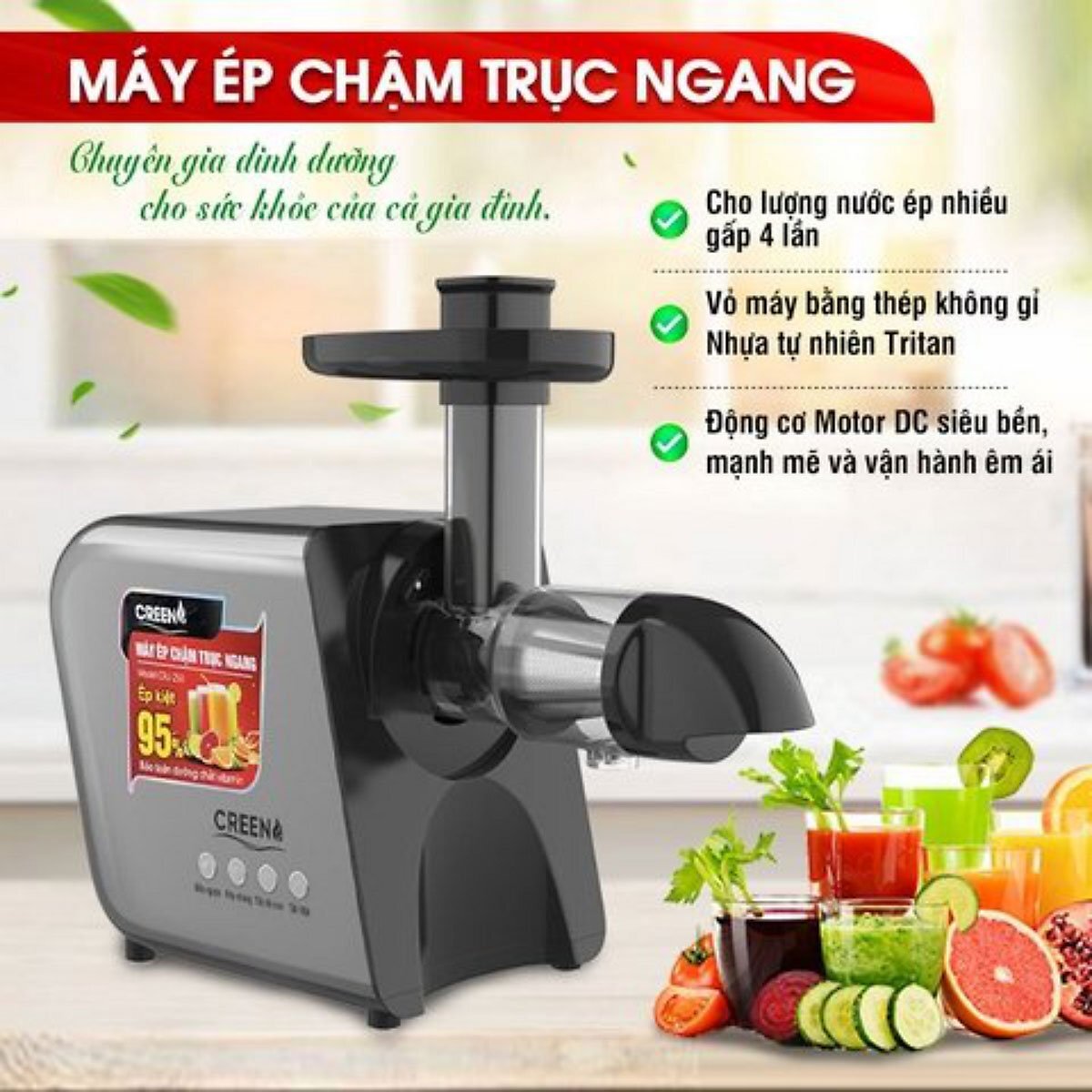 Thiết kế nổi bật của máy ép chậm trục ngang Thiết kế nổi bật của máy ép chậm trục ngang