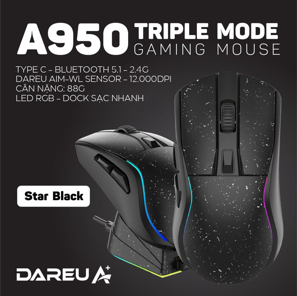 Chuột chơi game không dây Dareu A950 Black _TM243F08603R