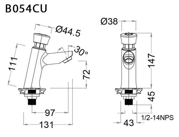 Bản vẽ kỹ thuật vòi lavabo CAESAR B054CU lạnh