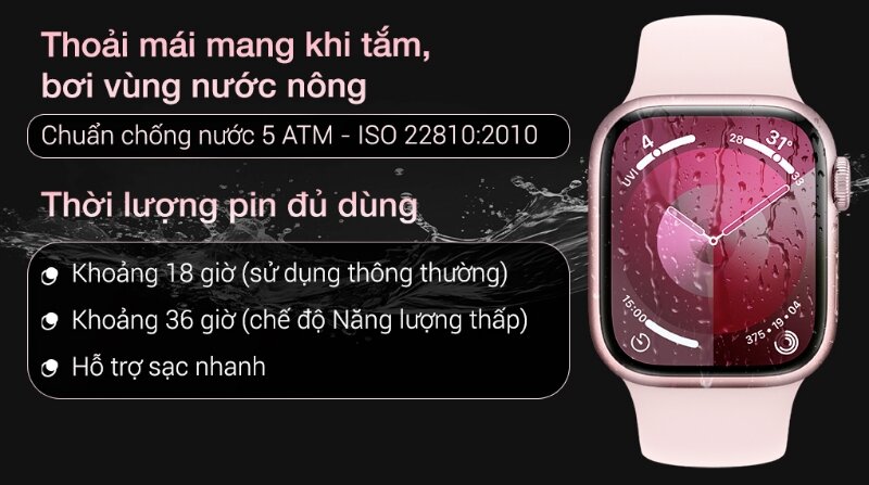 Đồng hồ thông minh Apple Watch S9 41mm khả năng kháng nước