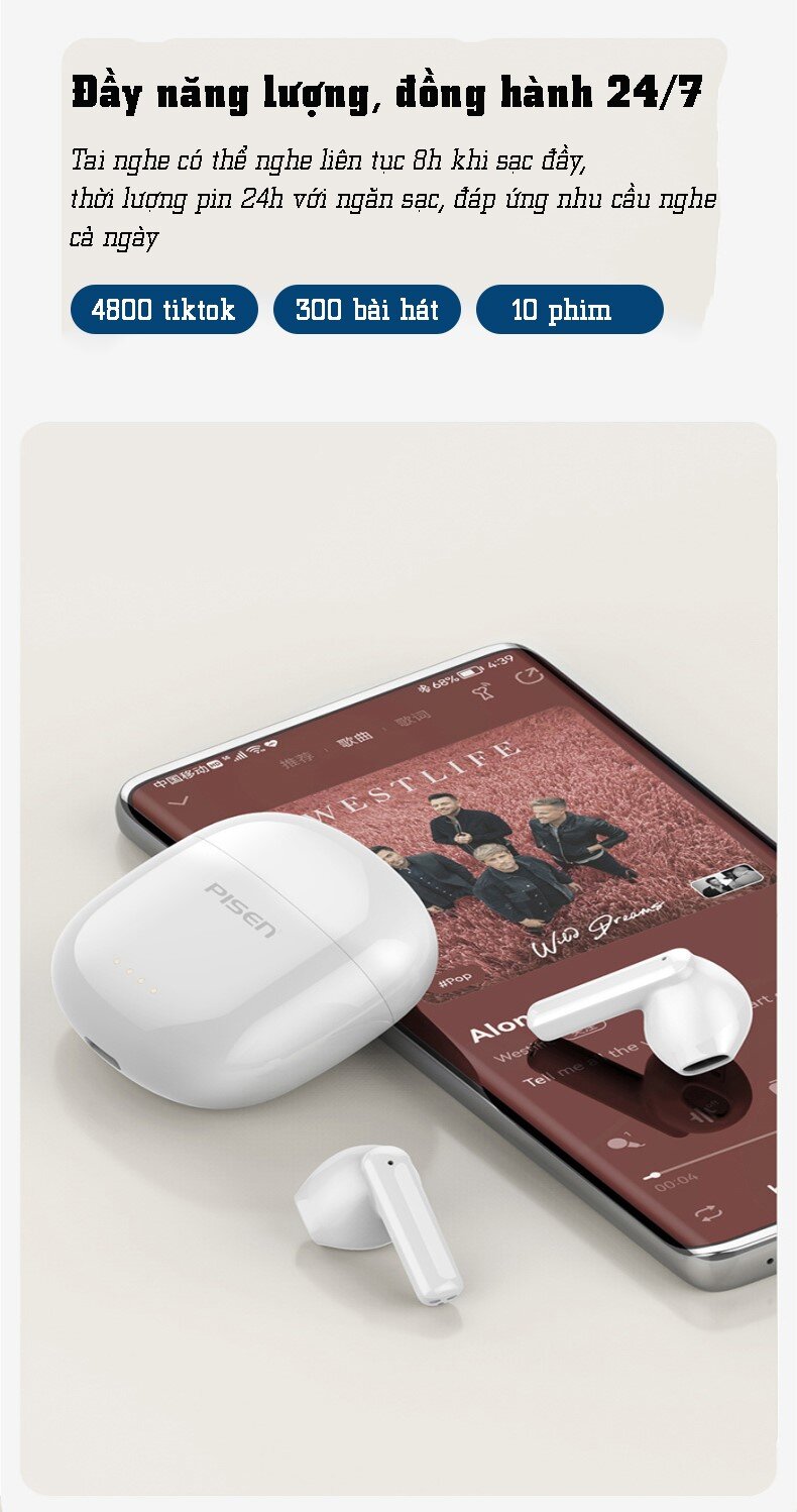 Tai nghe không dây PISEN True wireless Ai3 PA-BHD03 màu trắng