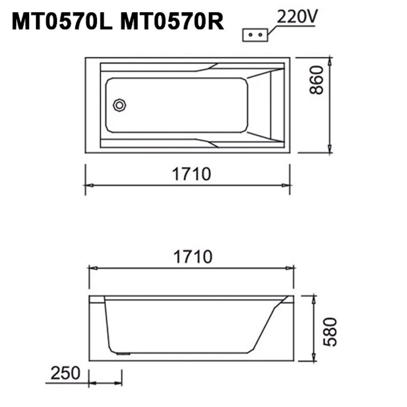 Bản Vẽ Kỹ Thuật Bồn Tắm Massage Caesar MT0570L/R