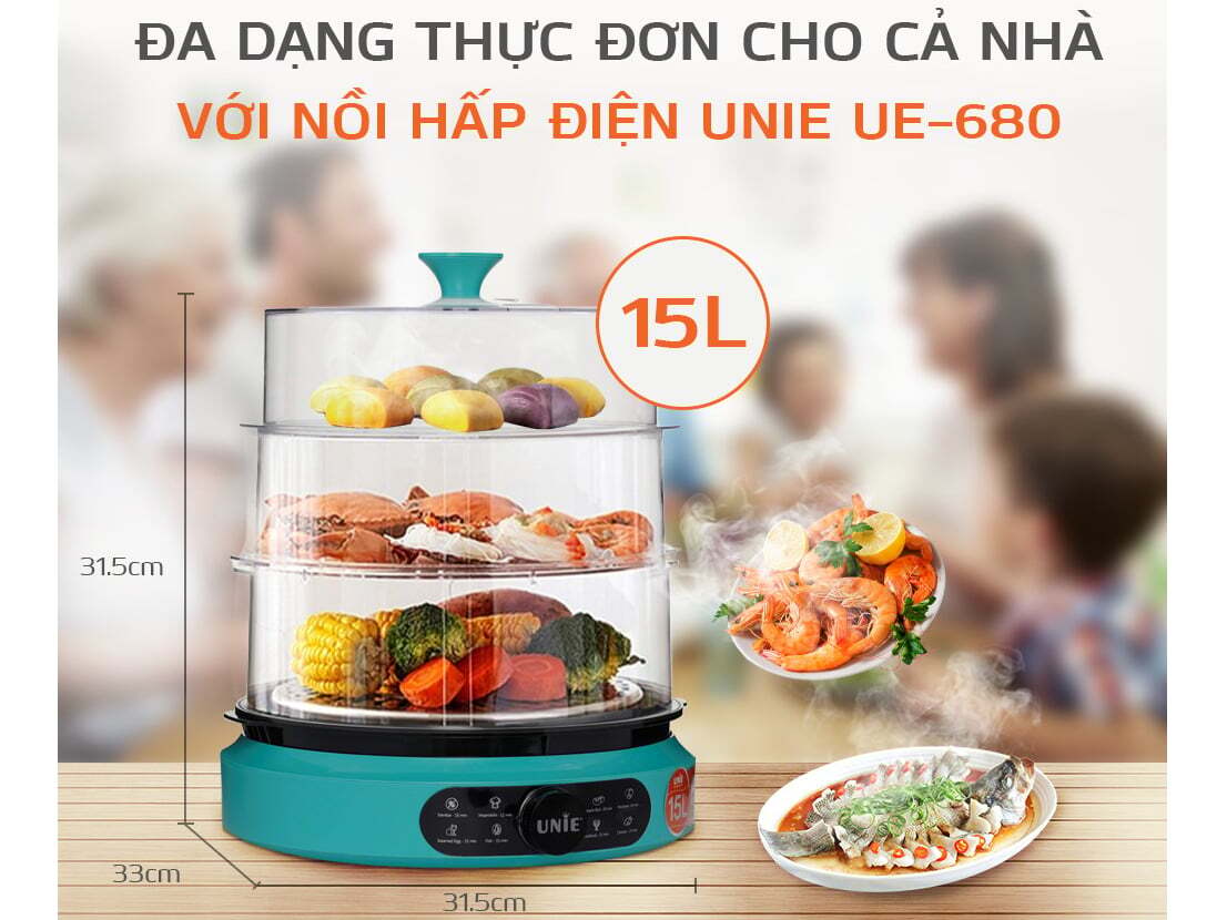 Kích thước nồi hấp điện Unie UNIE UE-680
