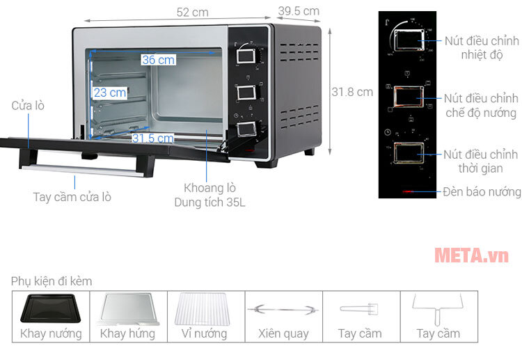 Lò nướng Sanaky VH-3599S2D (35 lít, màu đen)