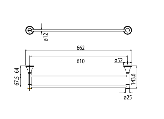 Bản vẽ kỹ thuật thanh treo khăn đôi American Standard Heritage WF-0294