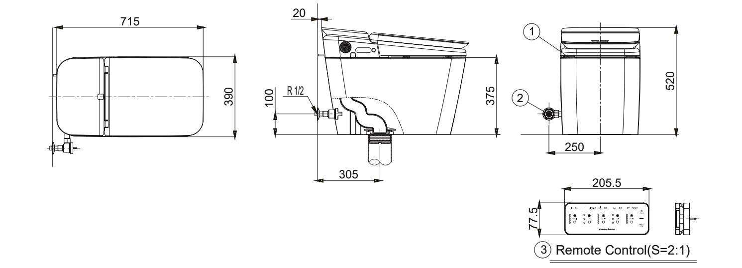 Bản vẽ kỹ thuật bồn cầu điện tử American Standard KP-8312