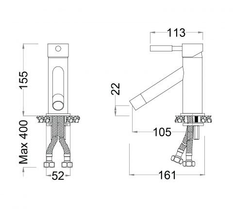 Bản vẽ kỹ thuật vòi lavabo CAESAR BT229CU nóng lạnh