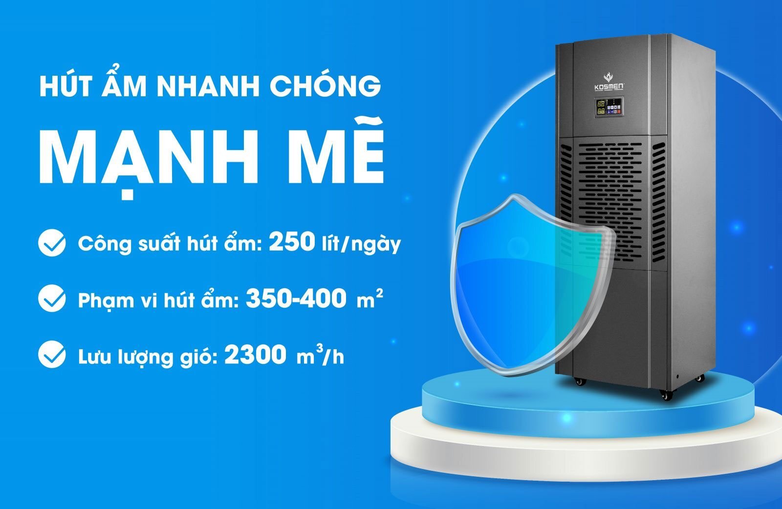Máy hút ẩm công nghiệp Kosmen có công suất hút ẩm lớn Máy hút ẩm công nghiệp Kosmen