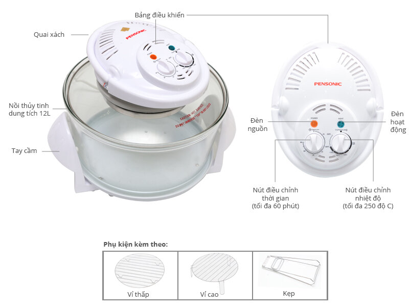 Lò nướng thuỷ tinh Pensonic PRO-912 12 lít Lò nướng thuỷ tinh Pensonic PRO-912 12 lít
