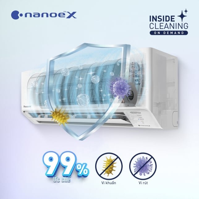 Điều hòa Panasonic CU/CS-RU18AKH-8B có thể vệ sinh dàn lạnh tự động với tính năng Inside Cleaning