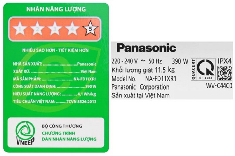Máy giặt Panasonic Inverter 11.5 kg NA-FD11XR1LV khả năng tiết kiệm điện