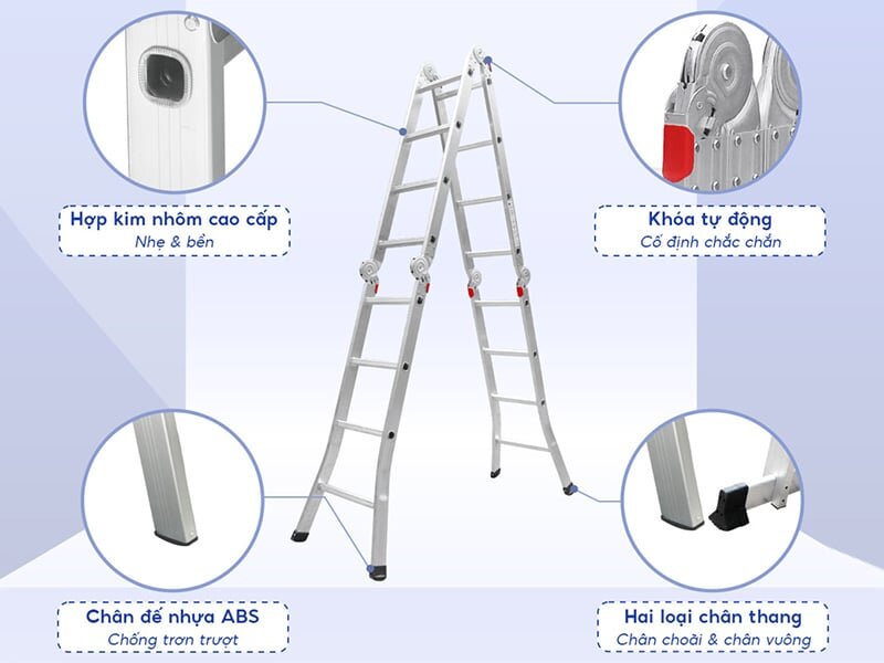 Cấu tạo của thang nhôm đa năng Ameca AMC-M204C Thang nhôm đa năng Ameca AMC-M204C