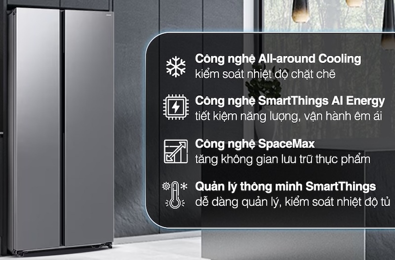 Tủ lạnh Side By Side Samsung Inverter 583 lít RS57DG400EM9SV được trang bị công nghệ hiện địa