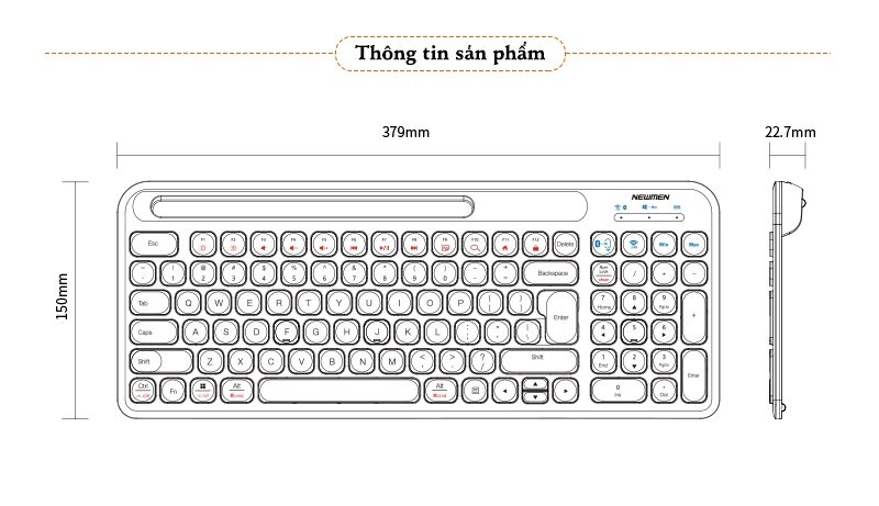 Bàn phím không dây Newmen K10 trắng (USB/Bluetooth) 3