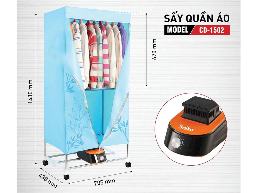 Tủ sấy quần áo Saiko CD-1502 có thiết kế nhỏ gọn