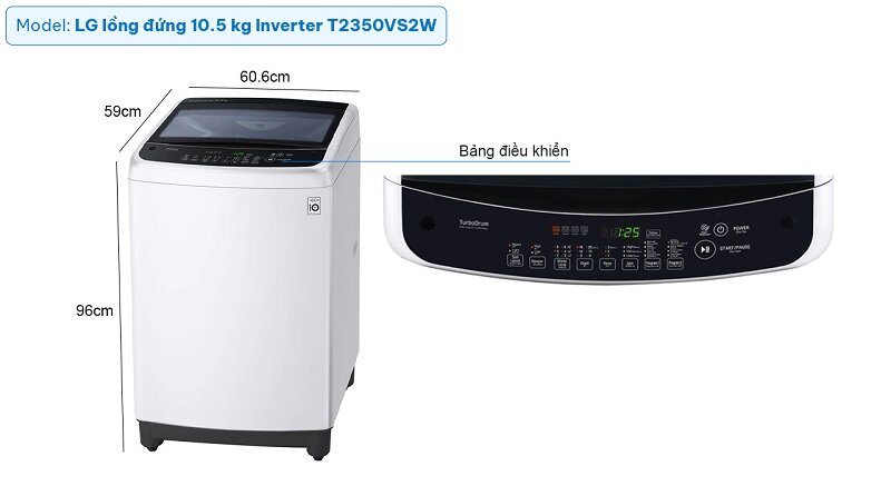 Kích thước máy giặt LG Inverter 10.5 kg T2350VS2W