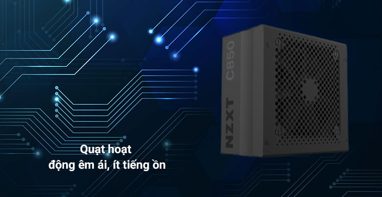 Nguồn/ Power NZXT C850W 80 Golds | Quạt hoạt động êm ái, ít tiếng ồn
