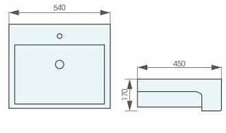 Bản vẽ kỹ thuật của chậu lavabo ATMOR AT070 bán âm bàn