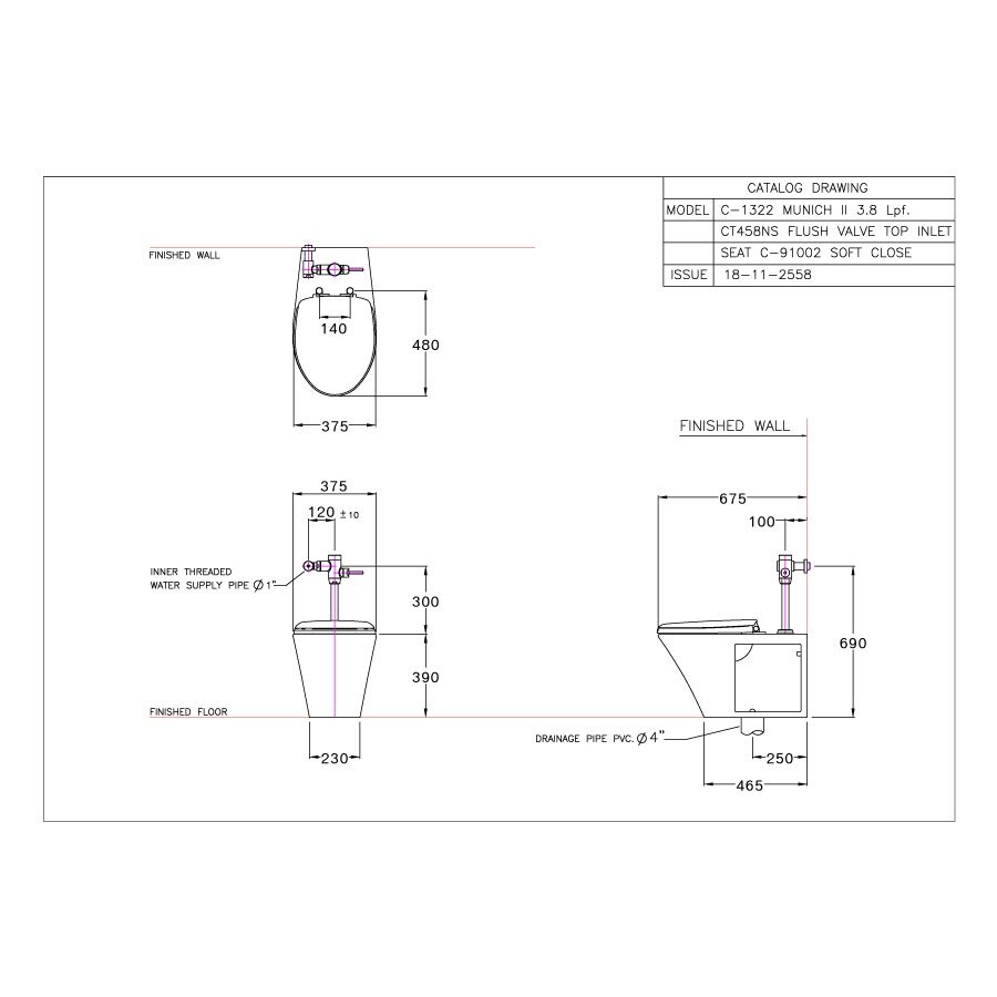 Bản vẽ kỹ thuật bồn cầu van xả trực tiếp COTTO C1322