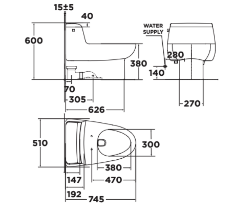 Bản vẽ kỹ thuật bồn cầu 1 khối American Standard IDS Natural 2050-WT