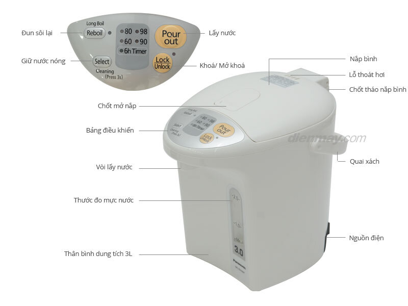 Bình thuỷ điện Panasonic NC-EH30PWSY 3 lít Bình thuỷ điện Panasonic NC-EH30PWSY 3 lít