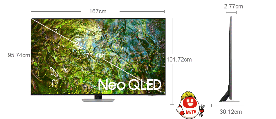 Kích thước tivi Samsung QA75QN90D