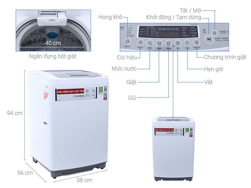 Máy giặt LG Inverter 9.5 kg T2395VSPW Máy giặt LG Inverter 9.5 kg T2395VSPW
