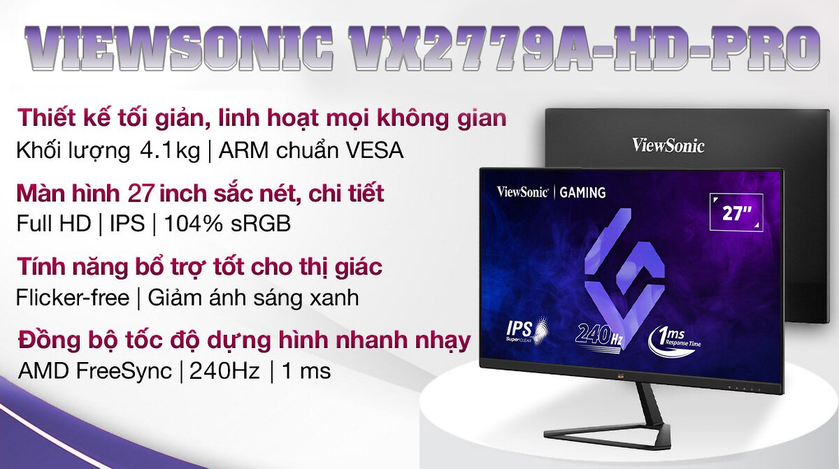 ViewSonic VX2779A-HD-PRO mang tới hình ảnh sắc nét, mượt mà từng khung hình