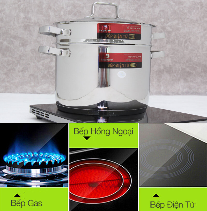 Bộ nồi xửng inox 3 đáy 24 cm Happycook Milan ST24-ML Bộ nồi xửng inox 3 đáy 24 cm Happycook Milan ST24-ML