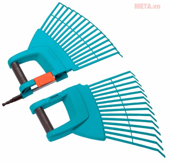 Đầu cào lá Gardena 03107-20 chia 1 thành 2 và gộp lại chung để thu gom cỏ đã được cào Đầu cào lá Gardena 03107-20 chia 1 thành 2 và gộp lại chung để thu gom cỏ đã được cào