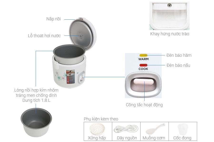Cấu tạo của nồi cơm điện Midea MR-CM1825