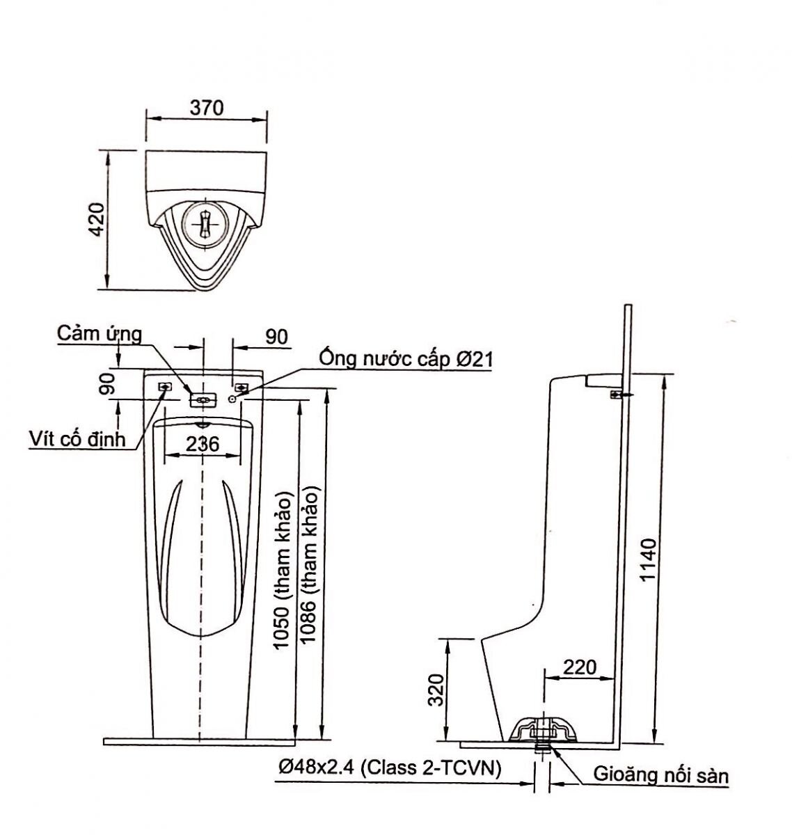 Bản vẽ kỹ thuật bồn tiểu nam INAX AFU-600VDC