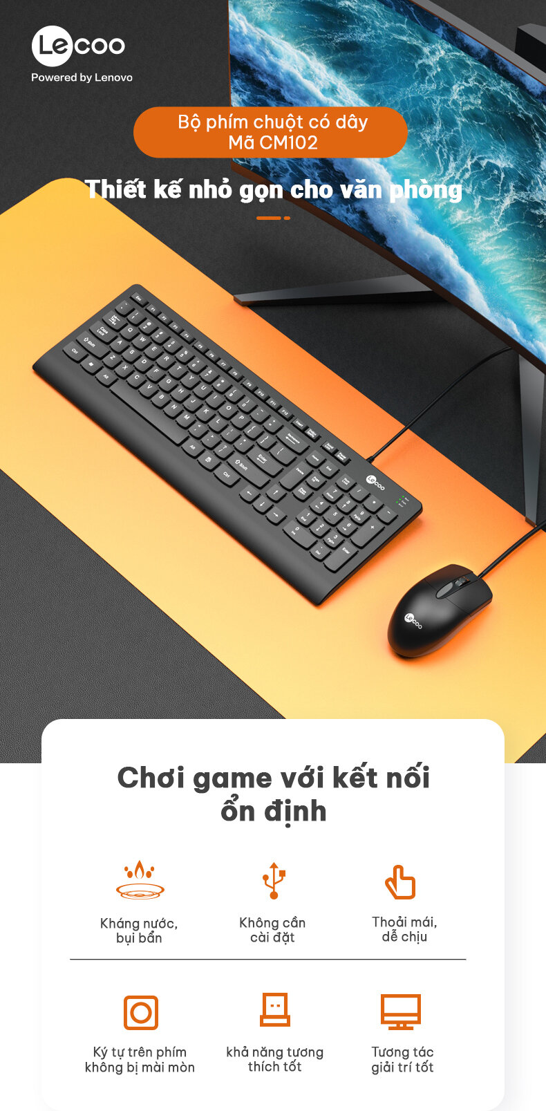 Bộ Bàn phím chuột Lecoo CM103 đen (USB) 1