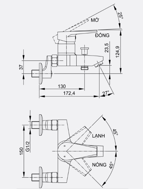 Bản vẽ kỹ thuật của sen tắm Luxta L2214NX3