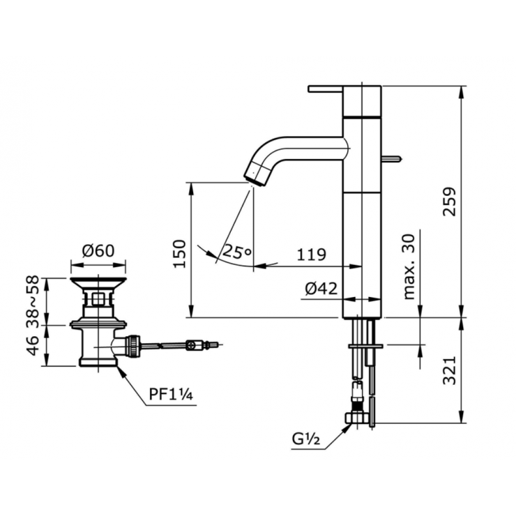 Bản vẽ kỹ thuật vòi chậu lavabo nóng lạnh TOTO Ego II TX116LESV4BR