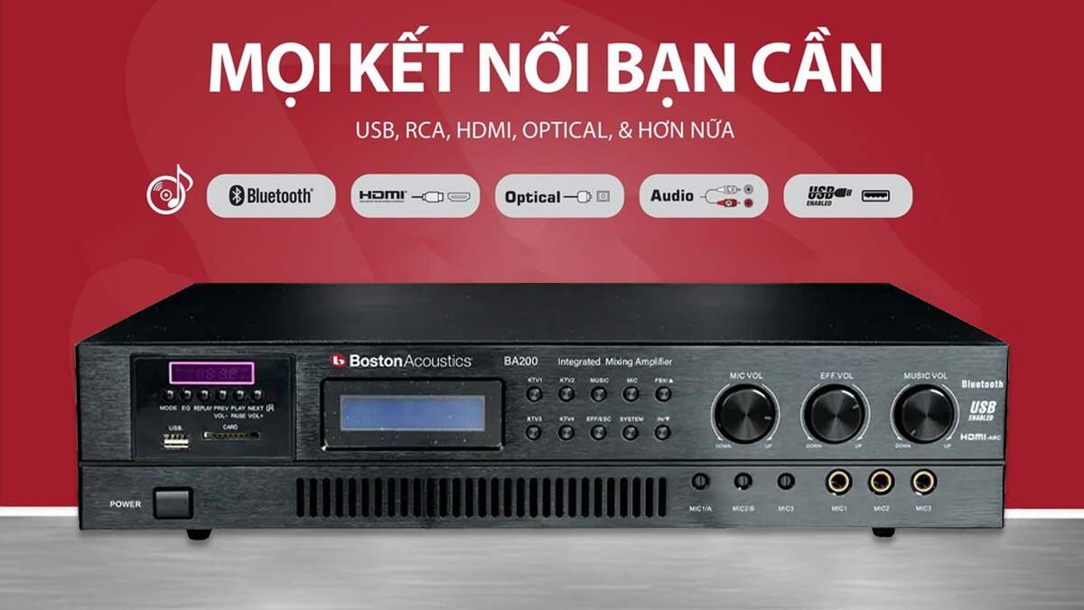 Amply Boston Acoustics BA200 hỗ trợ nhiều phương thức kết nối khác nhau