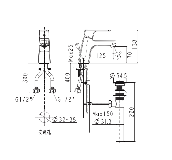 Bản vẽ kỹ thuật vòi lavabo nóng lạnh American Standard WF-0401