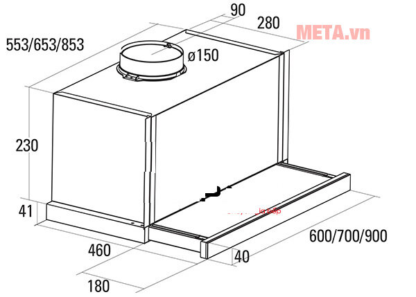 Máy hút mùi âm tủ NODOR EXTENDER PLUS Inox, 90cm