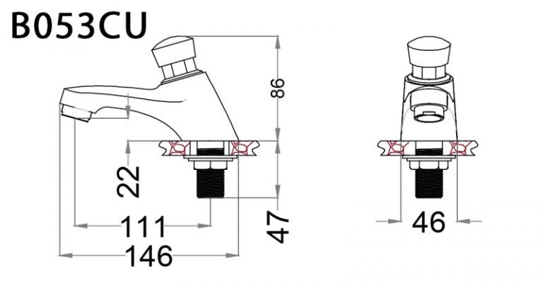 Bản vẽ kỹ thuật vòi lavabo Caesar B053CU lạnh