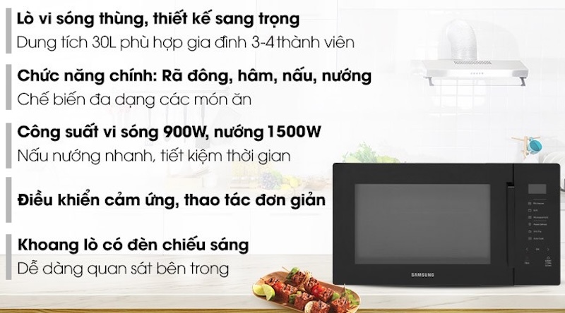 Lò vi sóng Samsung MG30T5018CK/SV - 30 lít, có nướng 3 Lò vi sóng có nướng Samsung MG30T5018CK/SV được trang bị đa chức năng