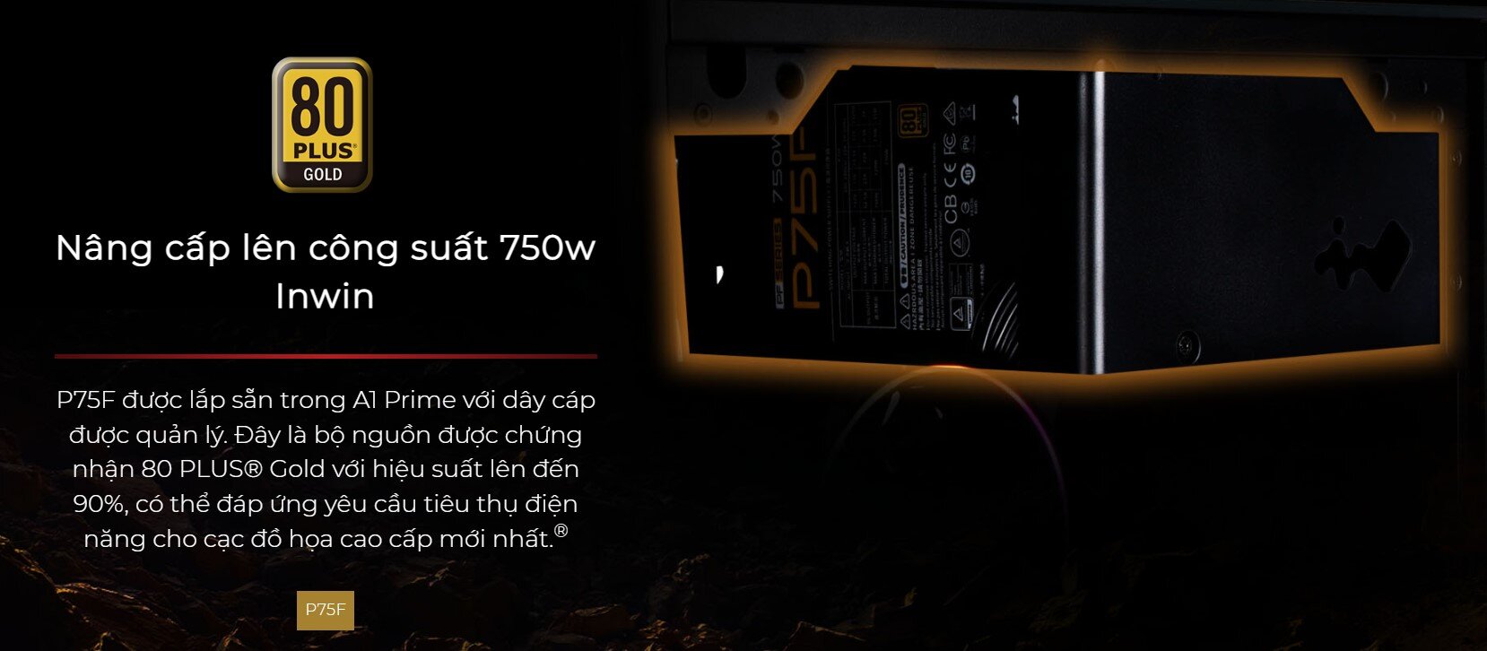 Vỏ Case Inwin A1 Prime Black ( Mini Tower / Màu Đen/ Gắn sẵn bộ nguồn INWIN 750W 80plus GOLD và 2 Fan)